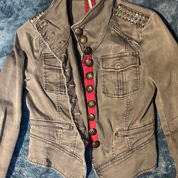 Free People Blue Jean Jacket with Embellished Shoulders - Picture 8 of 8